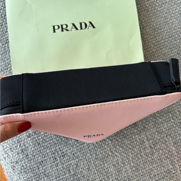 Prada Beauty Pink Triangle Makeup Pouch Crossbody Bag Clutch - Picture 3 of 9